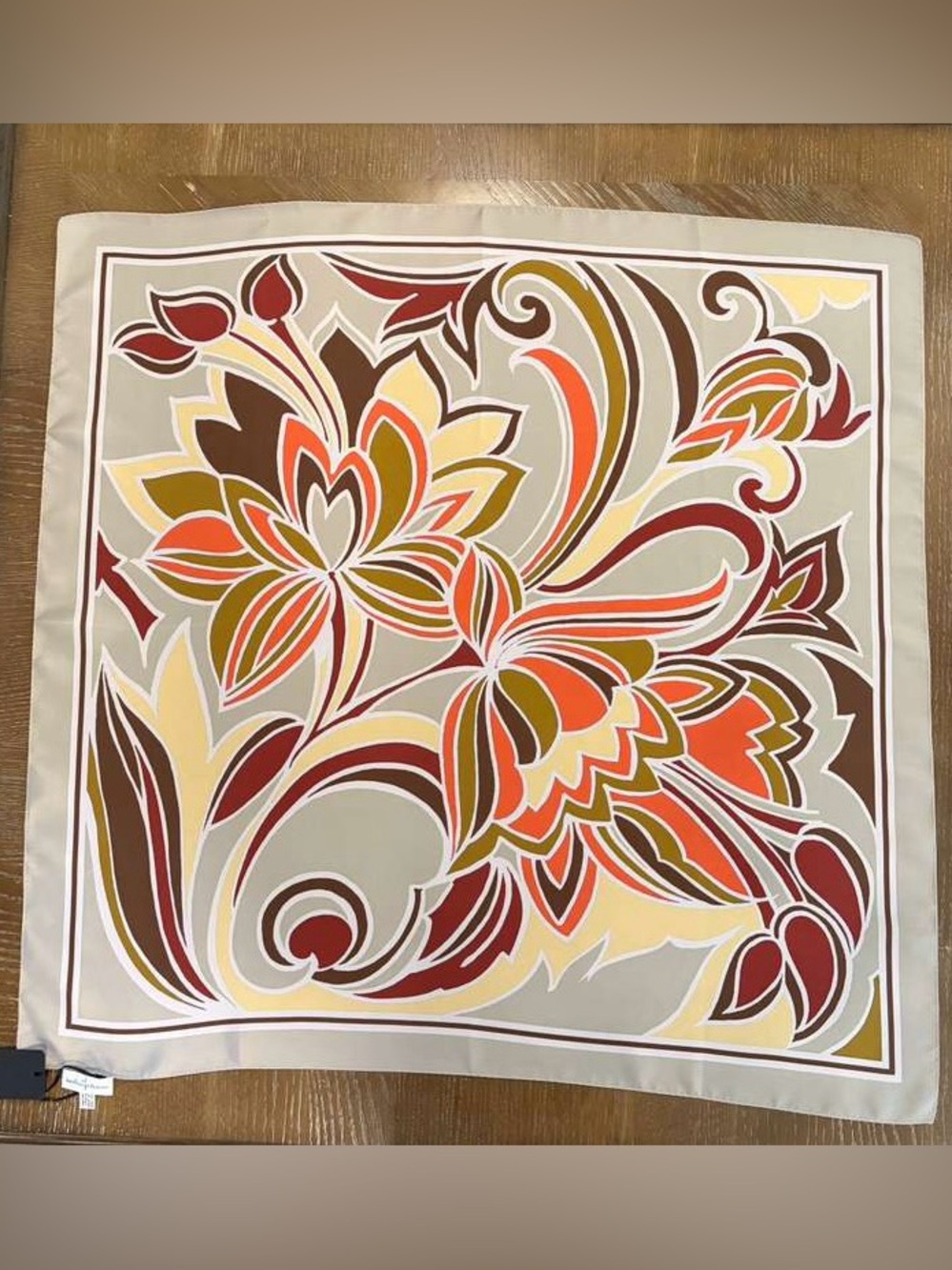 Caroline Fattorini Silk Scarf Beige Multicolor Made in Italy
